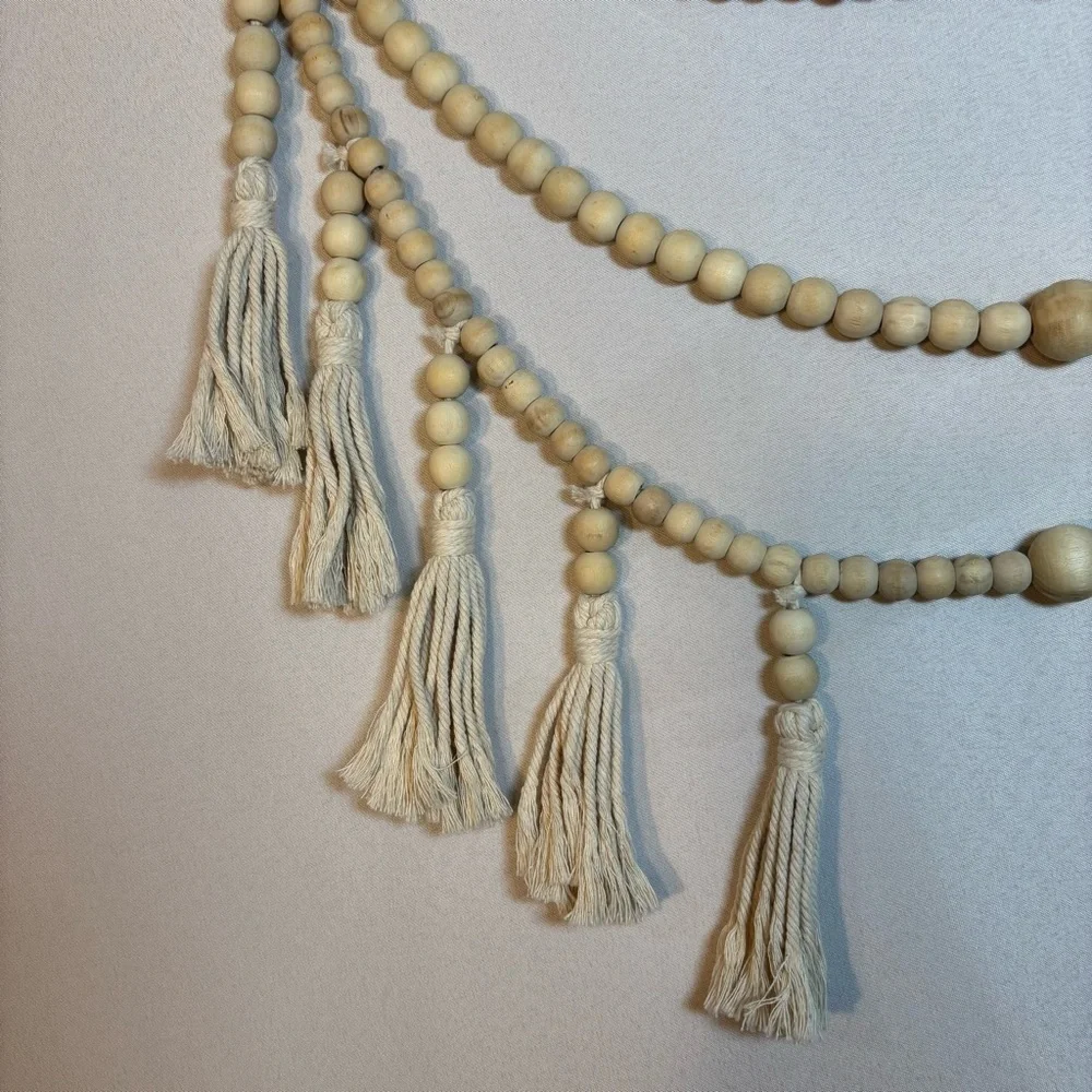 Natural Beaded Tassel Wall Hanging Boho Farmhouse